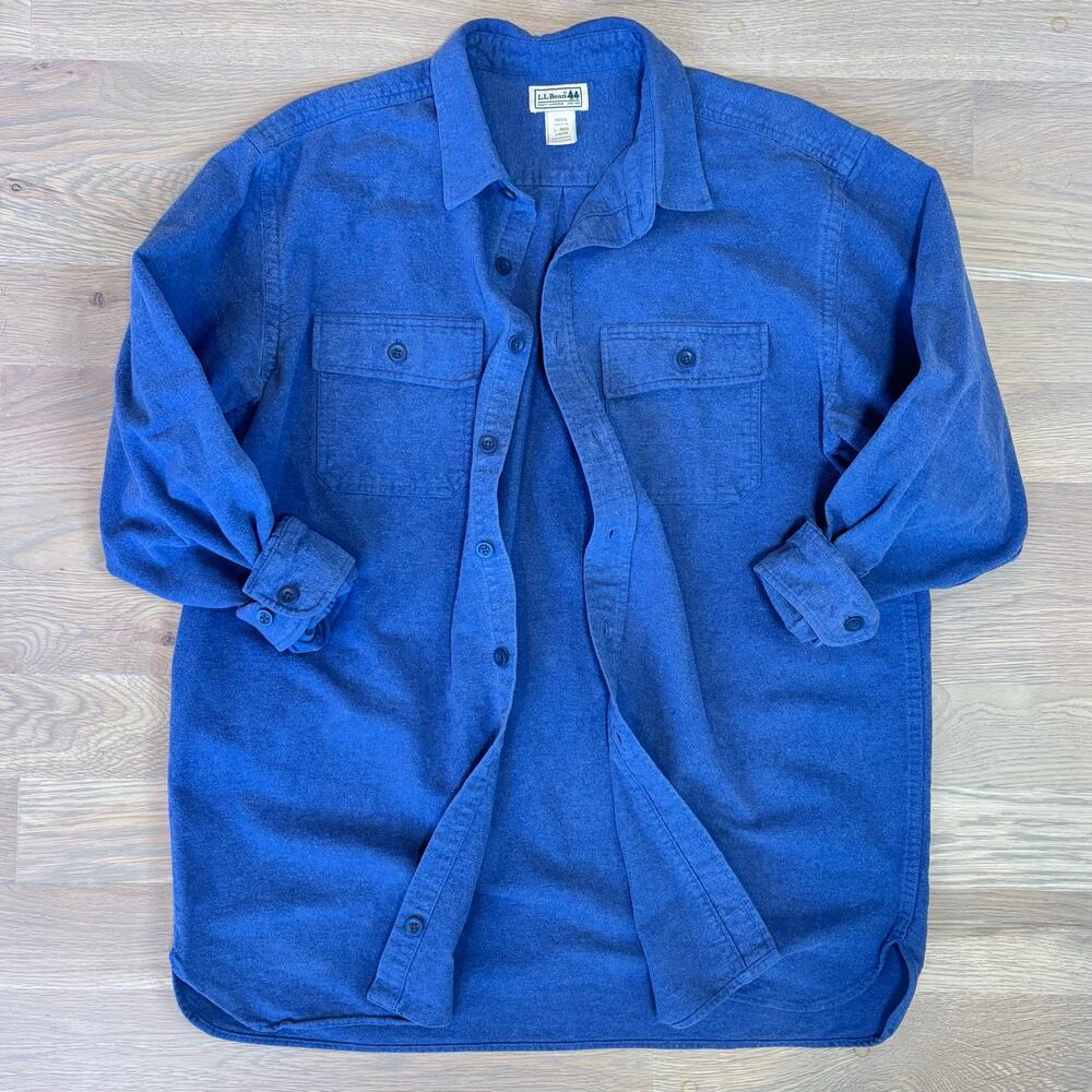 VTG Y2K LL Bean Chamois Work Shirt Heavyweight Blue Men Size Large